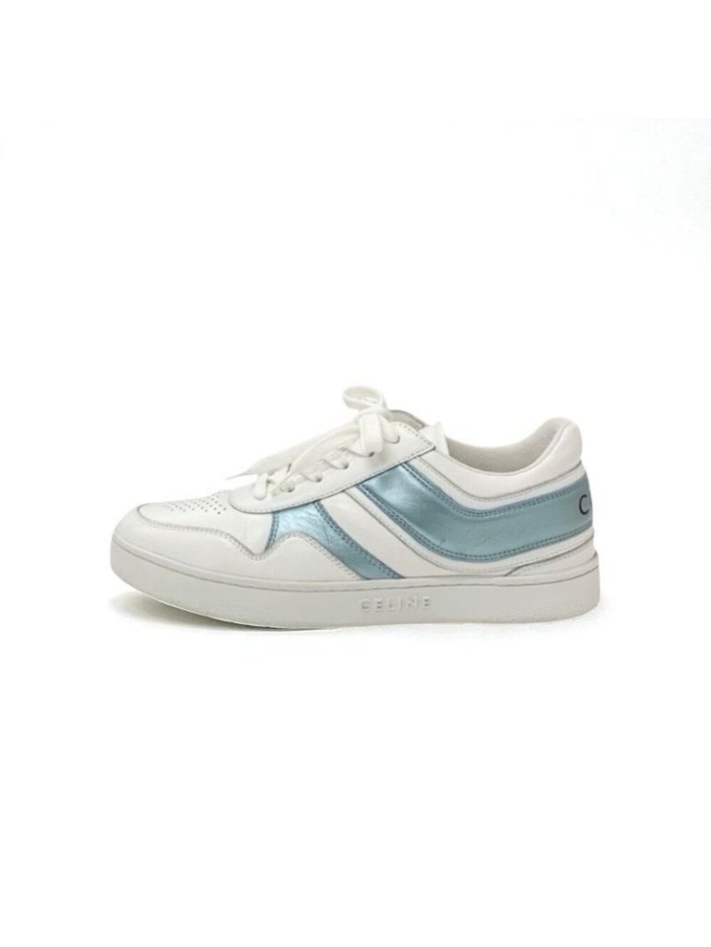 Celine Sneakers Shoes Leather White Blue Logo - Picture 4 of 11